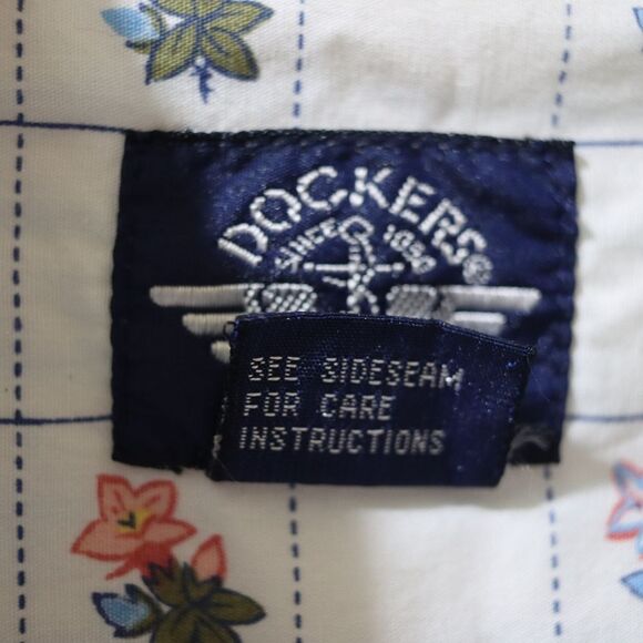 Dockers Feminine Striped Button Down Ruffle Short Sleeve Shoulder Pad Shirt Medi - Picture 10 of 10